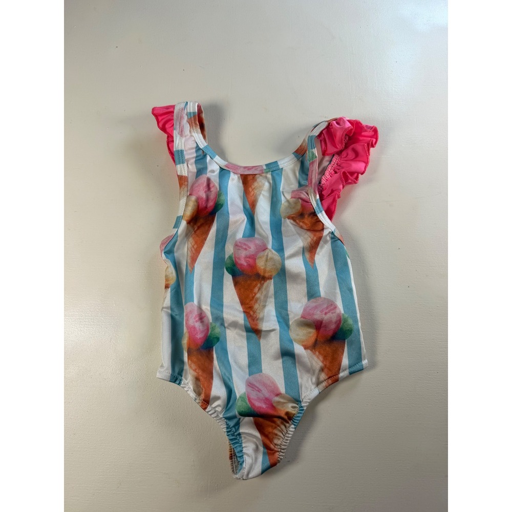 Unbranded Swimsuit Kids 120 Blue Y2K Ice Cream Cone Ruffle One Piece Swimwear